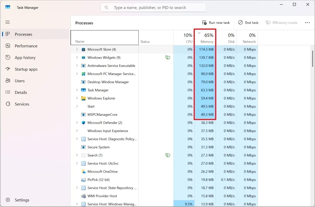 Theo dõi mức sử dụng RAM trong Task Manager