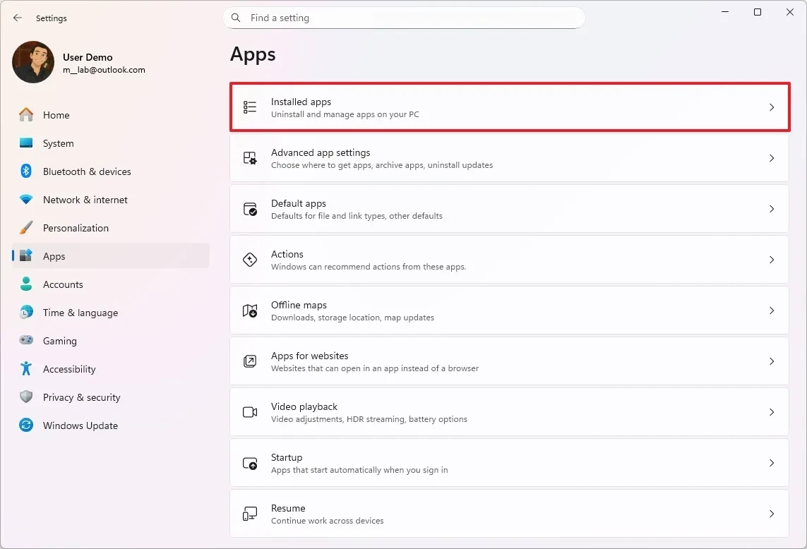 Quản lý ứng dụng đã cài đặt trên Windows 11