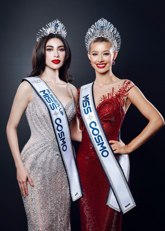 Tân Hoa hậu Miss Cosmo 2025 và Á hậu tại họp báo