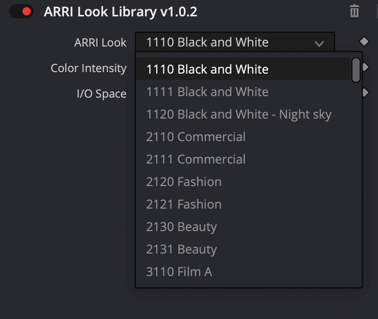 Các tùy chọn diện mạo trong thư viện ARRI Look Library