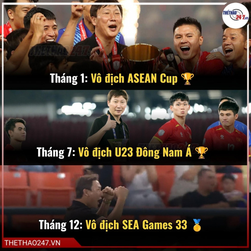 HLV Kim Sang Sik ăn mừng cùng các học trò tại SEA Games