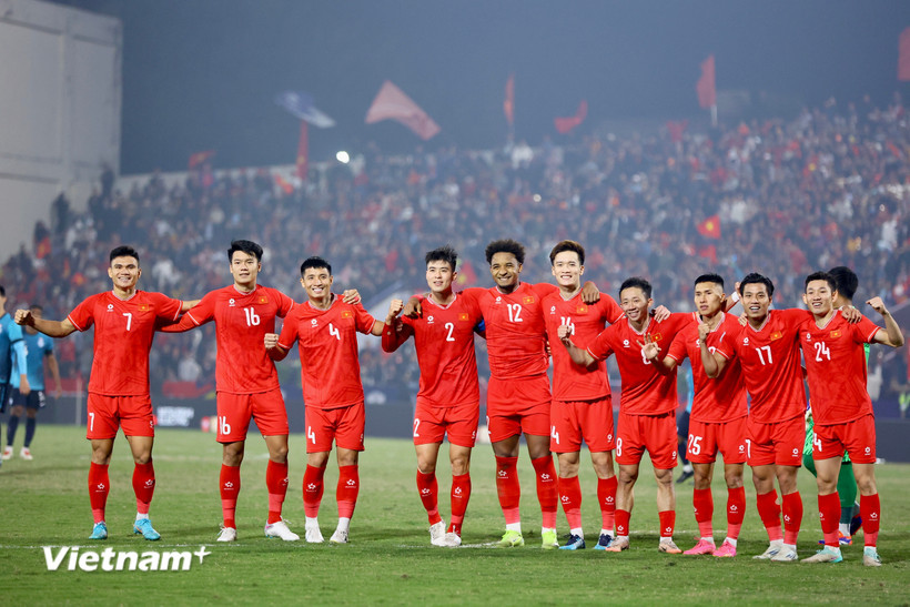 Đội tuyển Việt Nam bứt phá mạnh mẽ trên bảng xếp hạng FIFA tháng 12/2025. (Ảnh: Hoài Nam/Vietnam+)