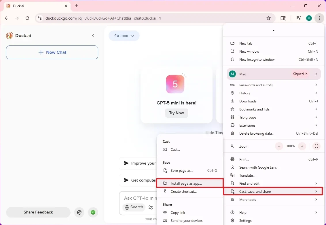 Cách cài đặt Duck.ai qua trình duyệt Google Chrome