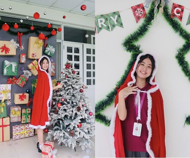 Con gái Gia Bảo - Thanh Hiền xinh đẹp trong bộ ảnh Giáng sinh đơn giản được chụp tại trường học.