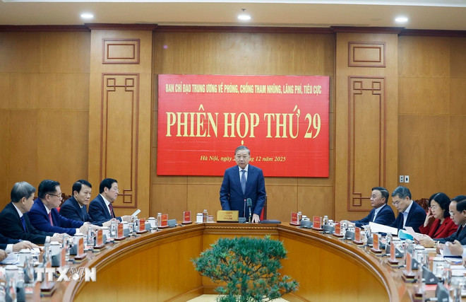 Tổng Bí thư Tô Lâm phát biểu. (Ảnh: Thống Nhất/TTXVN) ttxvn-2512-tong-bi-thu-phong-chong-tham-nhung-1.jpg