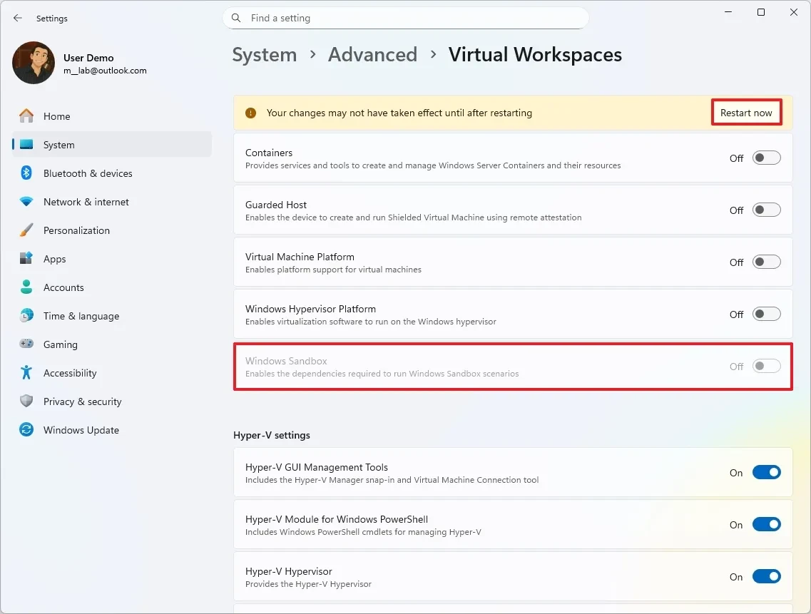 Hoàn tất thiết lập ảo hóa trên Windows 11
