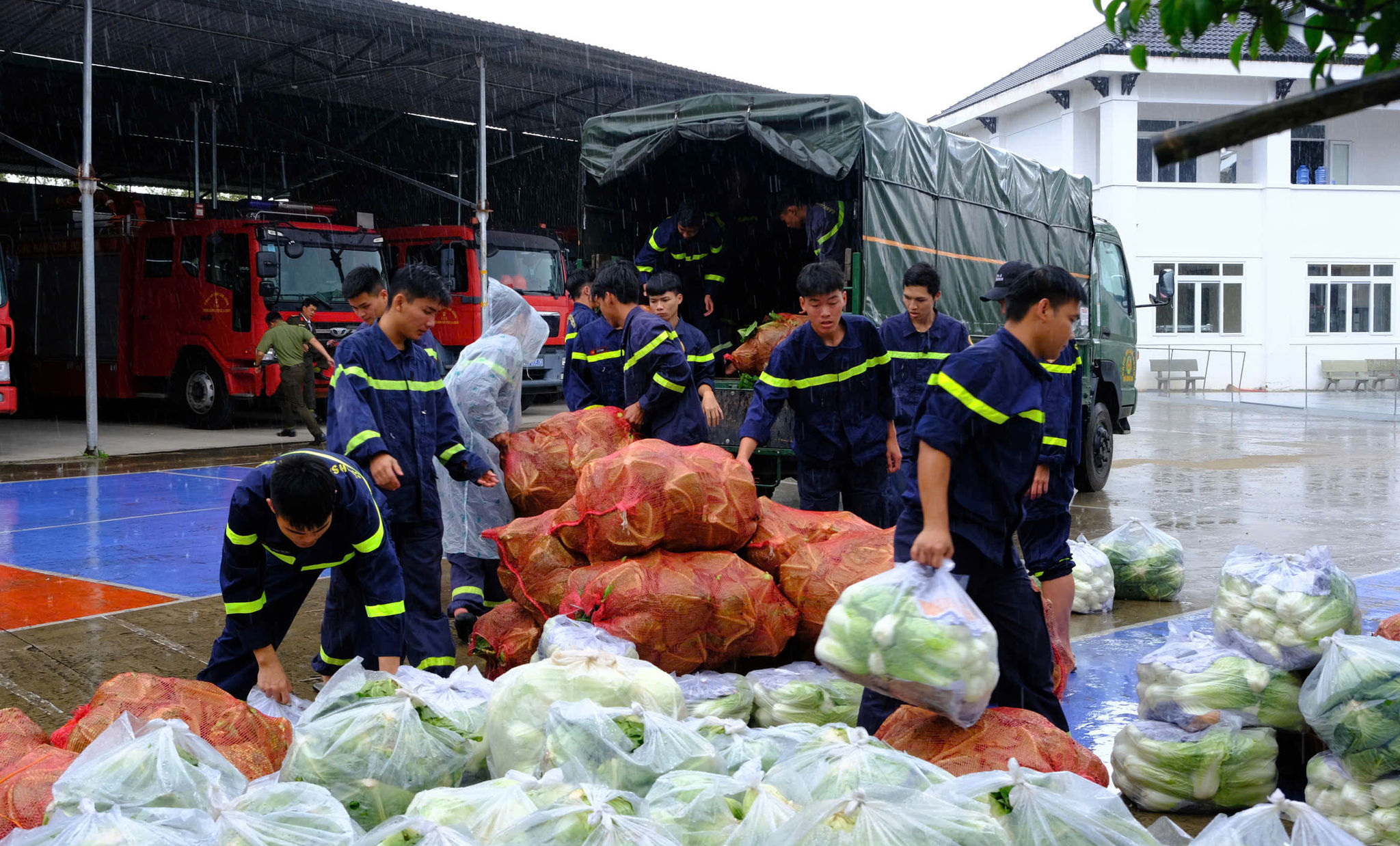 2 - Lực lượng Công an tỉnh Lâm Đồng huy động, tiếp nhận rau xanh hỗ trợ người dân vùng lũ