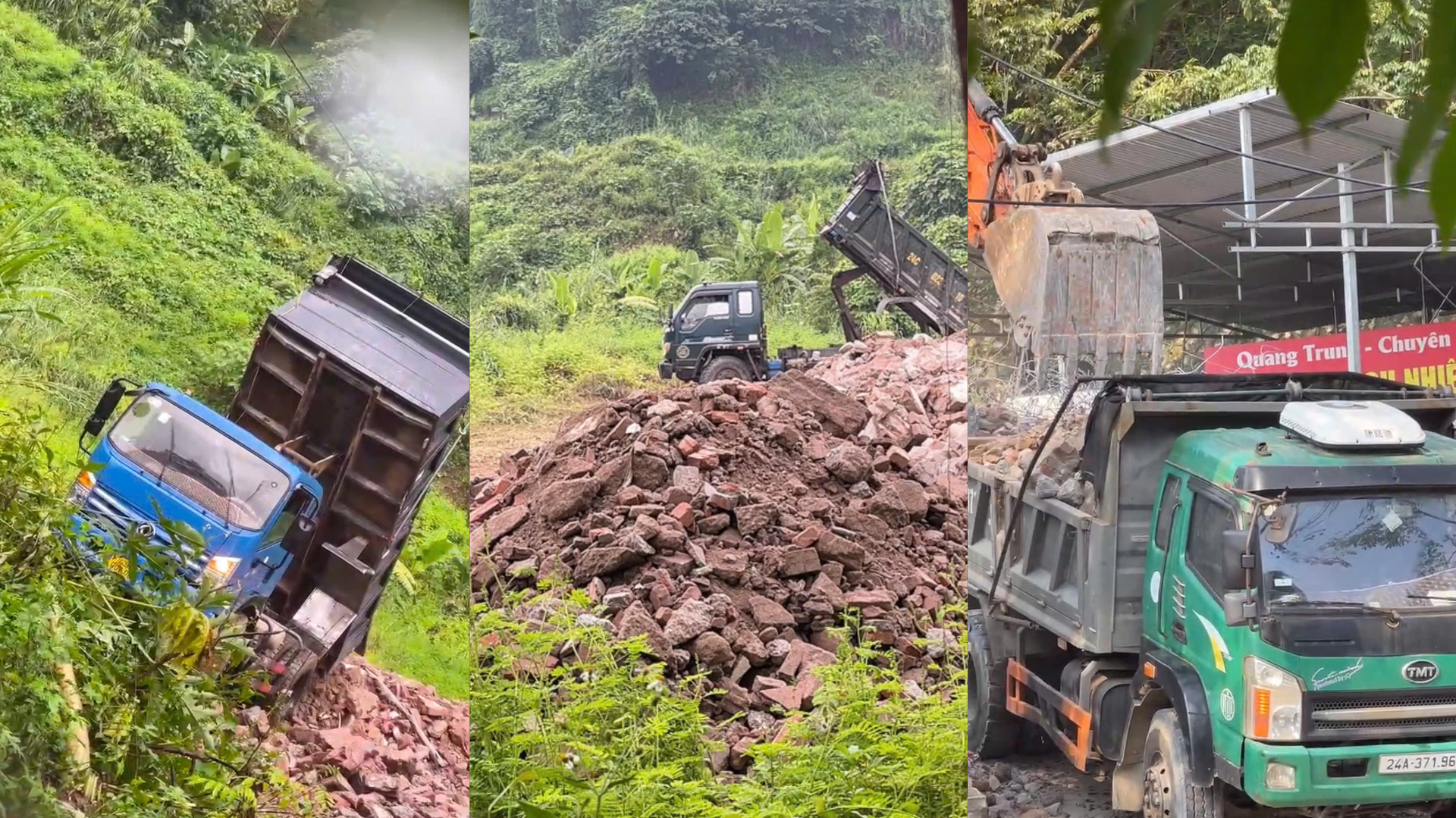 Phương tiện đổ chất thải theo chỉ đạo của đối tượng bị lực lượng chức năng ghi nhận