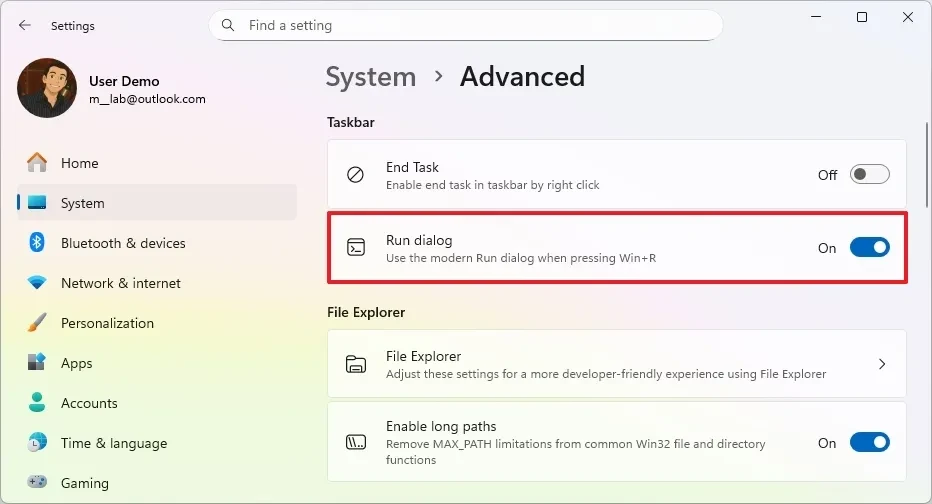 Kích hoạt tính năng Run dialog trong phần cài đặt hệ thống