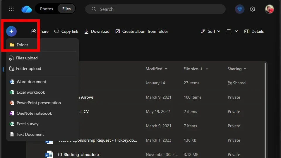 Giao diện chia sẻ thư mục trên OneDrive