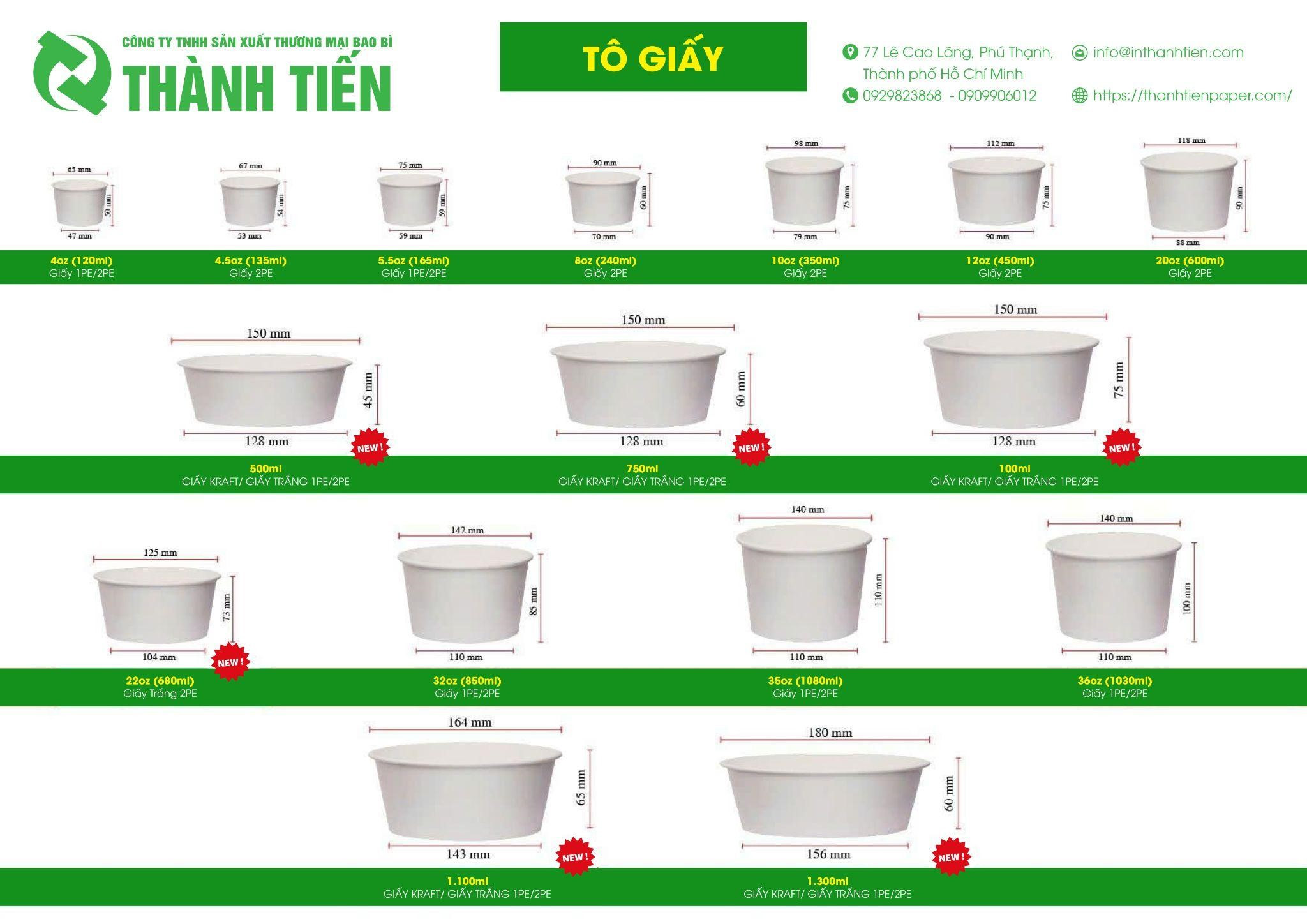 Kích thước ly giấy đa dạng phục vụ các nhu cầu khác nhau