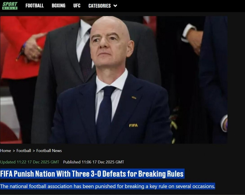 Tờ SportBible của Anh đưa tin về án phạt hy hữu dành cho đội tuyển quốc gia Malaysia