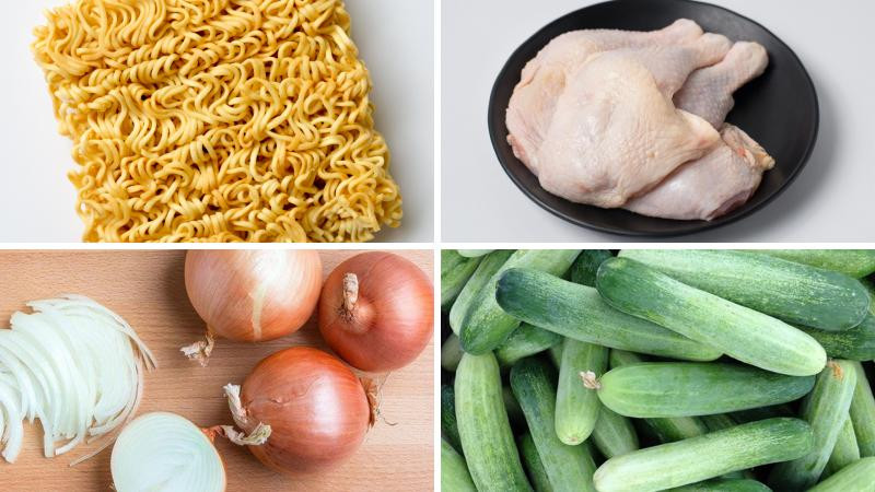 Các nguyên liệu cần thiết để làm mì trộn gà xé