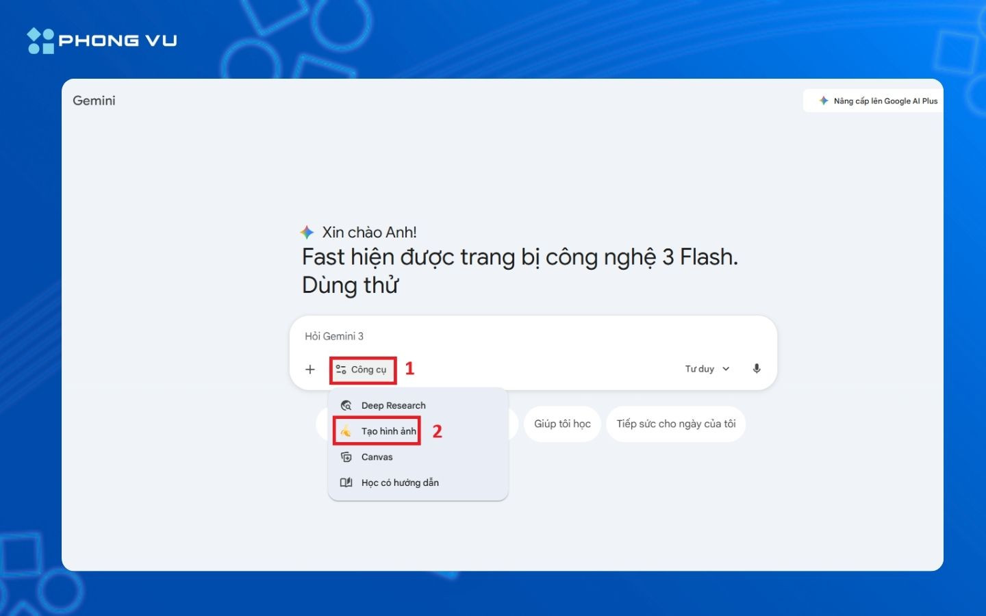 Chọn mục Tạo hình ảnh trên giao diện Gemini AI