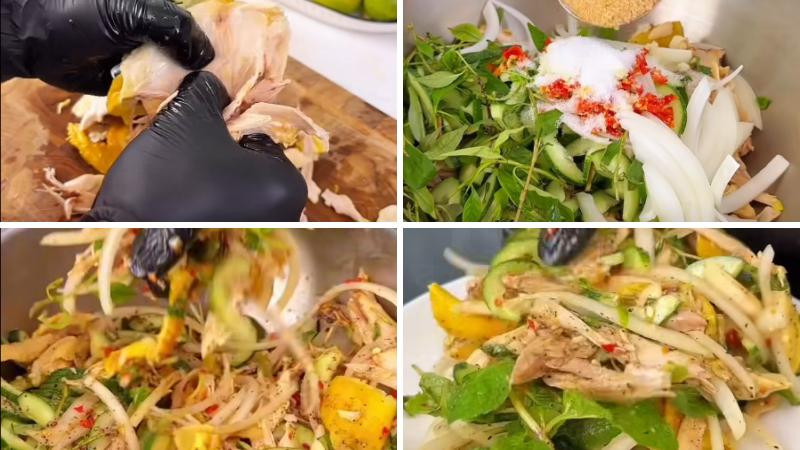 Trộn gà xé cùng các loại rau củ và gia vị