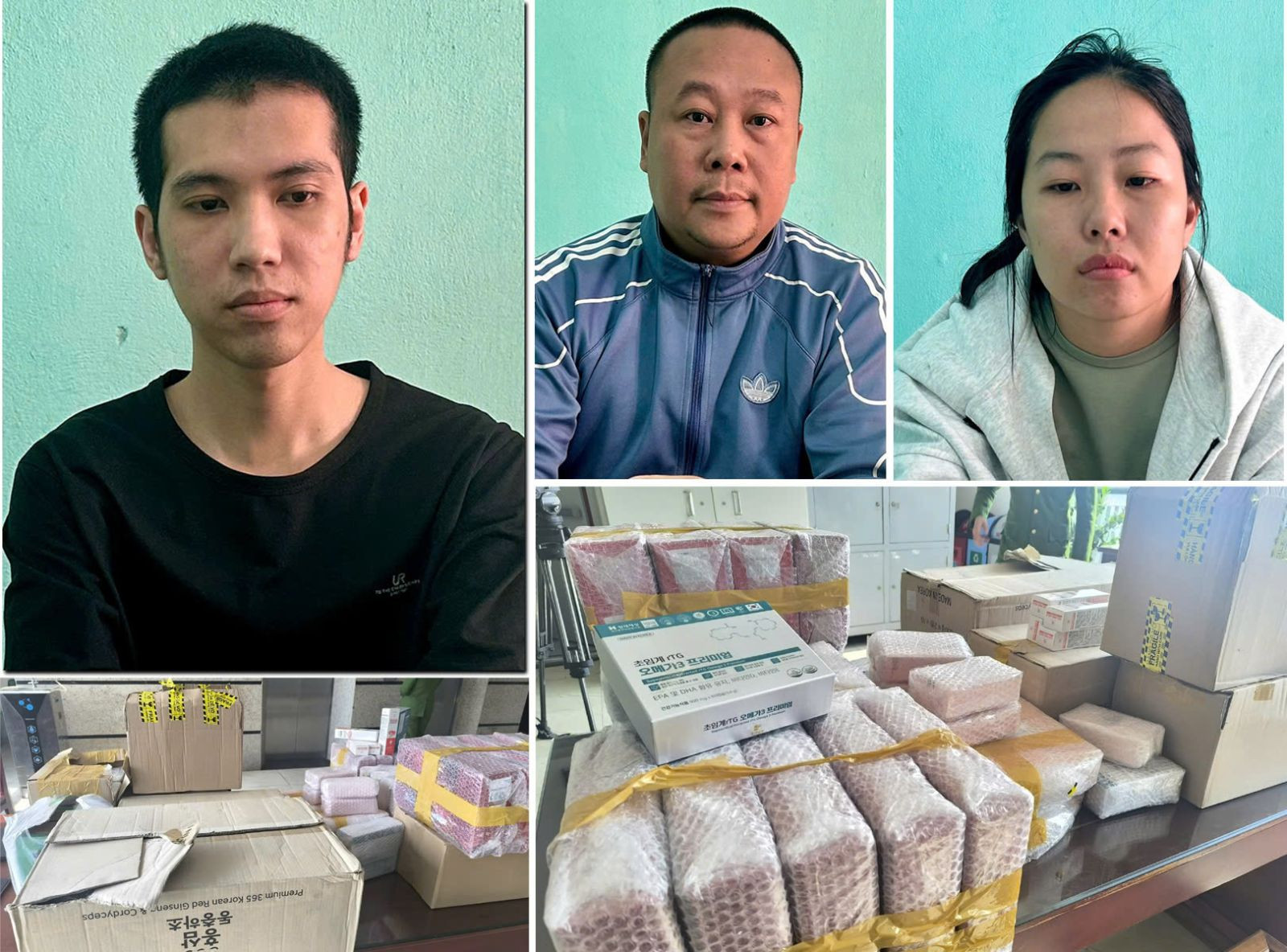 Các đối tượng Phạm Nhất Duy, Nguyễn Doanh Thương và Nguyễn Thị Thanh Nhàn cùng tang vật vụ án