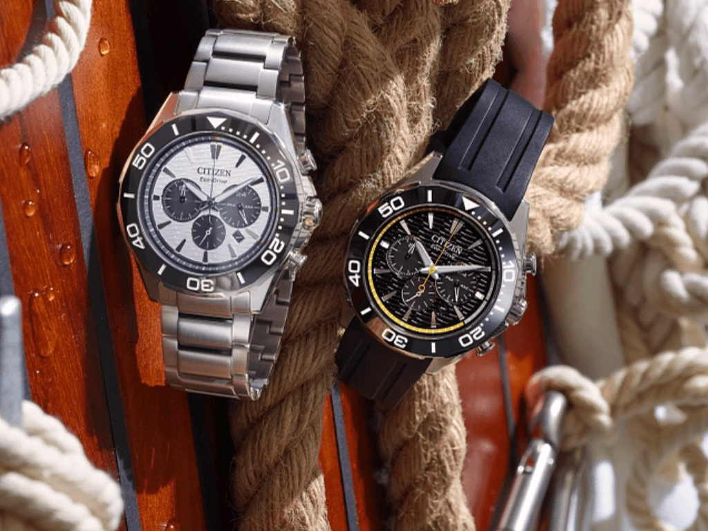The Citizen Eco-Drive CA4730-59A and CA4730-08E, pictured from left to right. (Image source: Citizen)