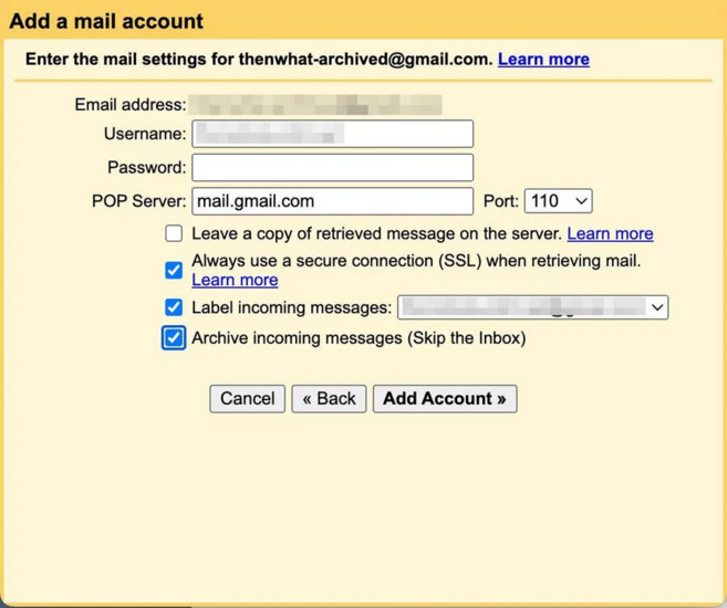 Nhập tài khoản email cũ vào tài khoản mới