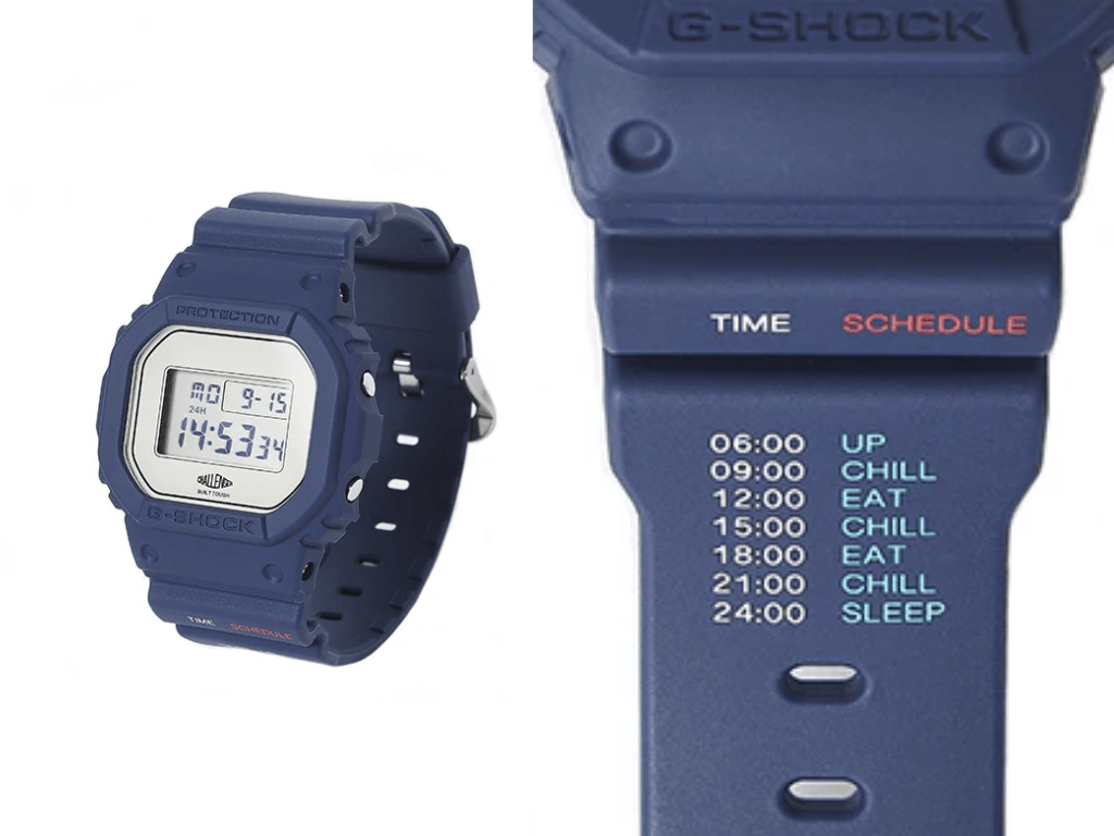 Đồng hồ Casio G-Shock DW-5600CH25-2 và chi tiết dây đeo trên nền trắng.