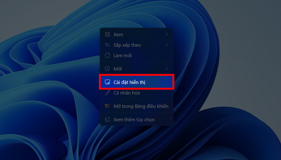 Truy cập Cài đặt hiển thị từ màn hình chính