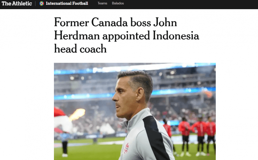 The Athletic đưa tin về việc LĐBĐ Indonesia bổ nhiệm HLV John Herdman