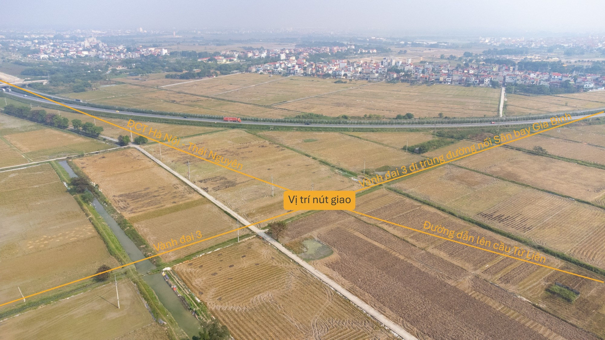 Vị trí dự kiến xây dựng nút giao kết nối cầu Tứ Liên và các tuyến cao tốc