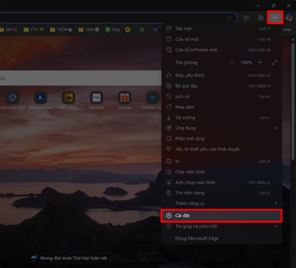 Truy cập vào phần Cài đặt của trình duyệt Microsoft Edge