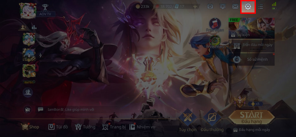 Truy cập vào phần Cài đặt của game