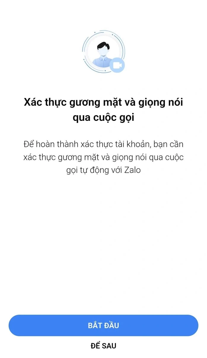 Giao diện xác thực tài khoản Zalo mới qua cuộc gọi video và giọng nói