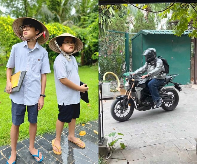 Khánh Minh gây ấn tượng khi cầm lái xe mô tô phân khối lớn.