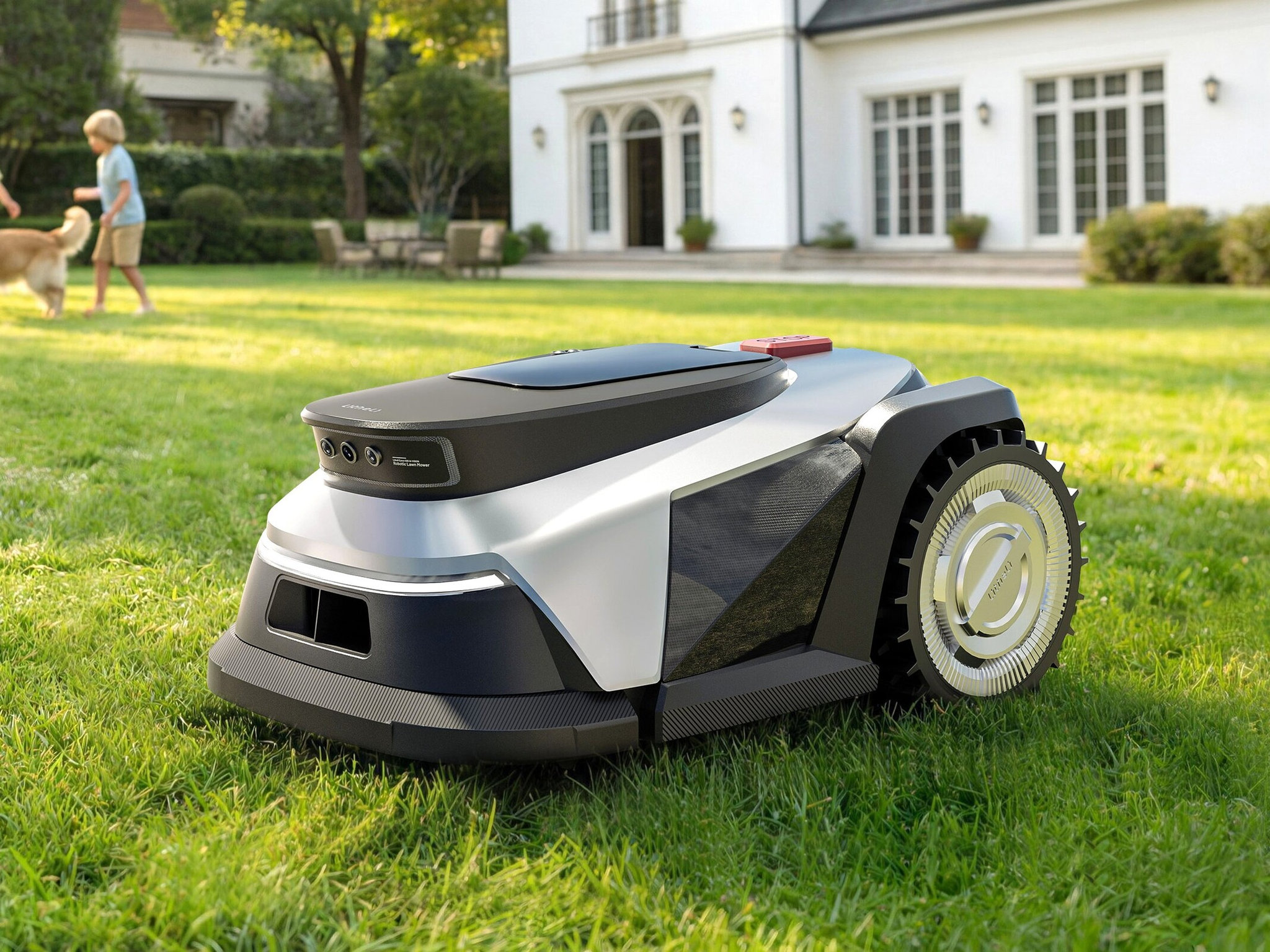 Robot cắt cỏ Litheli Skope 800 AI-Vision vận hành trên sân cỏ mà không cần dây ranh giới.
