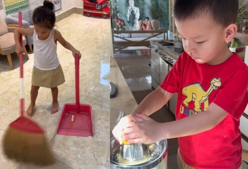Lisa - Leon tự giác làm việc nhà phụ bố mẹ.