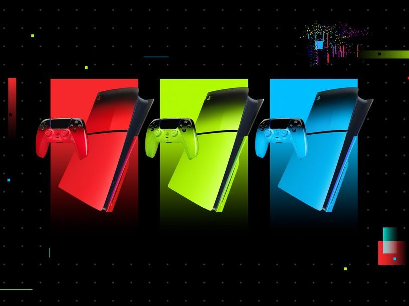Bộ sưu tập PlayStation Hyperpop bao gồm tay cầm DualSense và ốp máy PS5 với màu neon gradient.