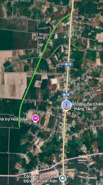 Sơ đồ thực tế tuyến đường nối Quốc lộ 13 với Tượng đài chiến thắng Tàu Ô