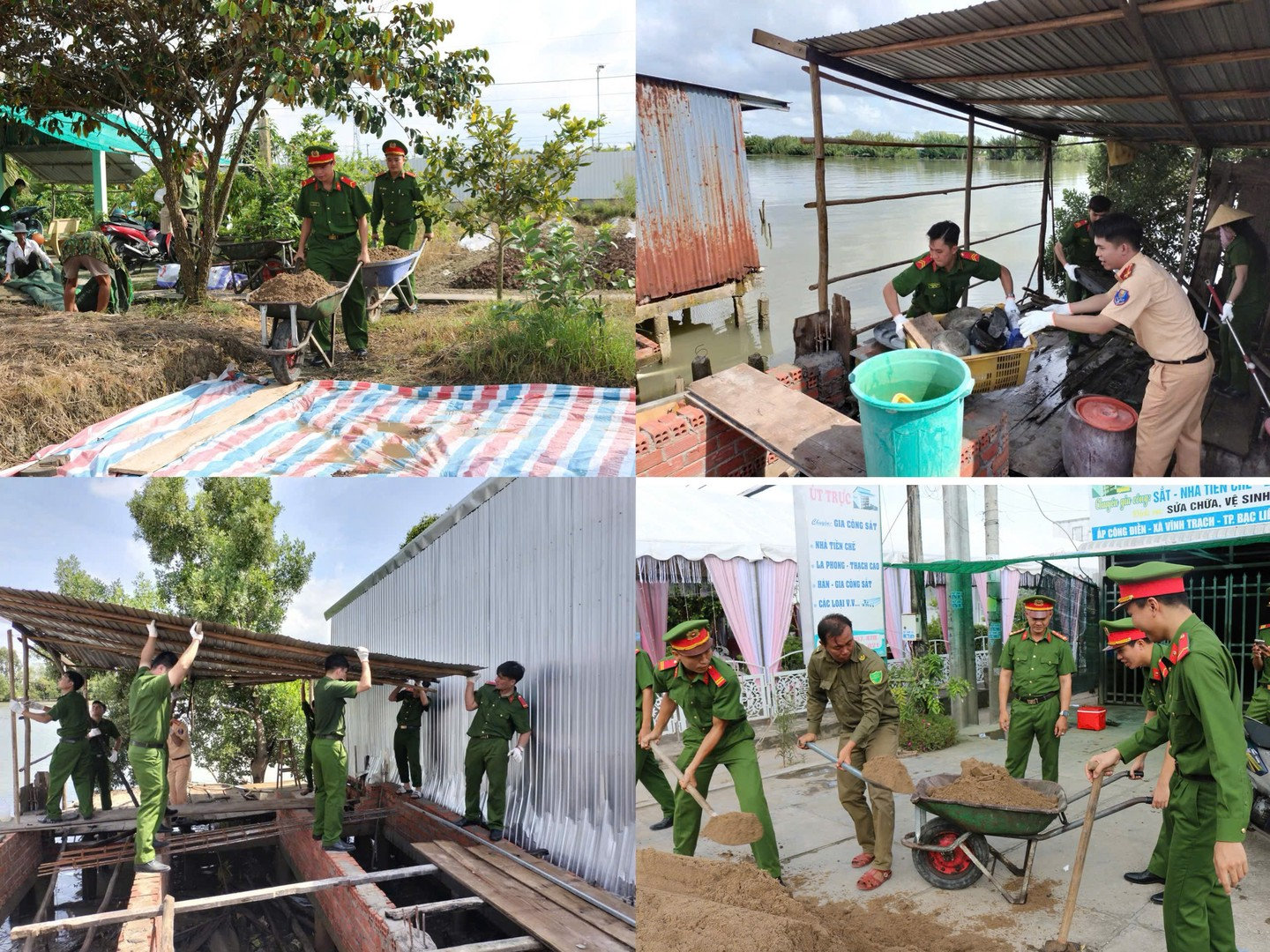 Thanh niên Công an tỉnh Cà Mau tham gia hỗ trợ xây dựng nhà tình nghĩa.