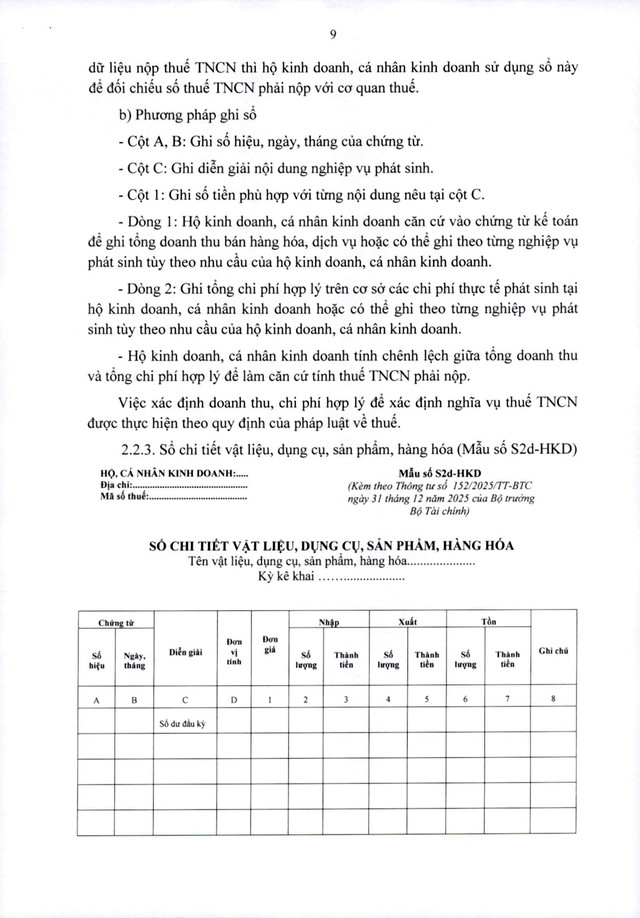 TOÀN VĂN: Thông tư 152/2025/TT-BTС hướng dẫn kế toán cho các hộ kinh doanh, cá nhân kinh doanh- Ảnh 9.