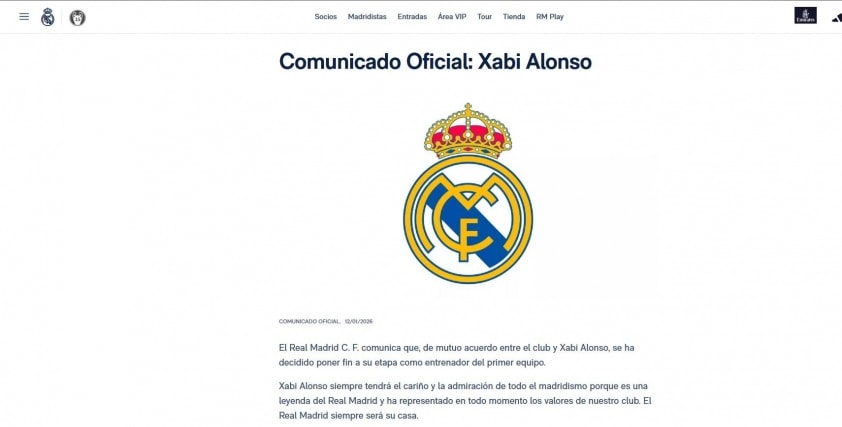 Thông báo sa thải HLV Xabi Alonso của Real Madrid