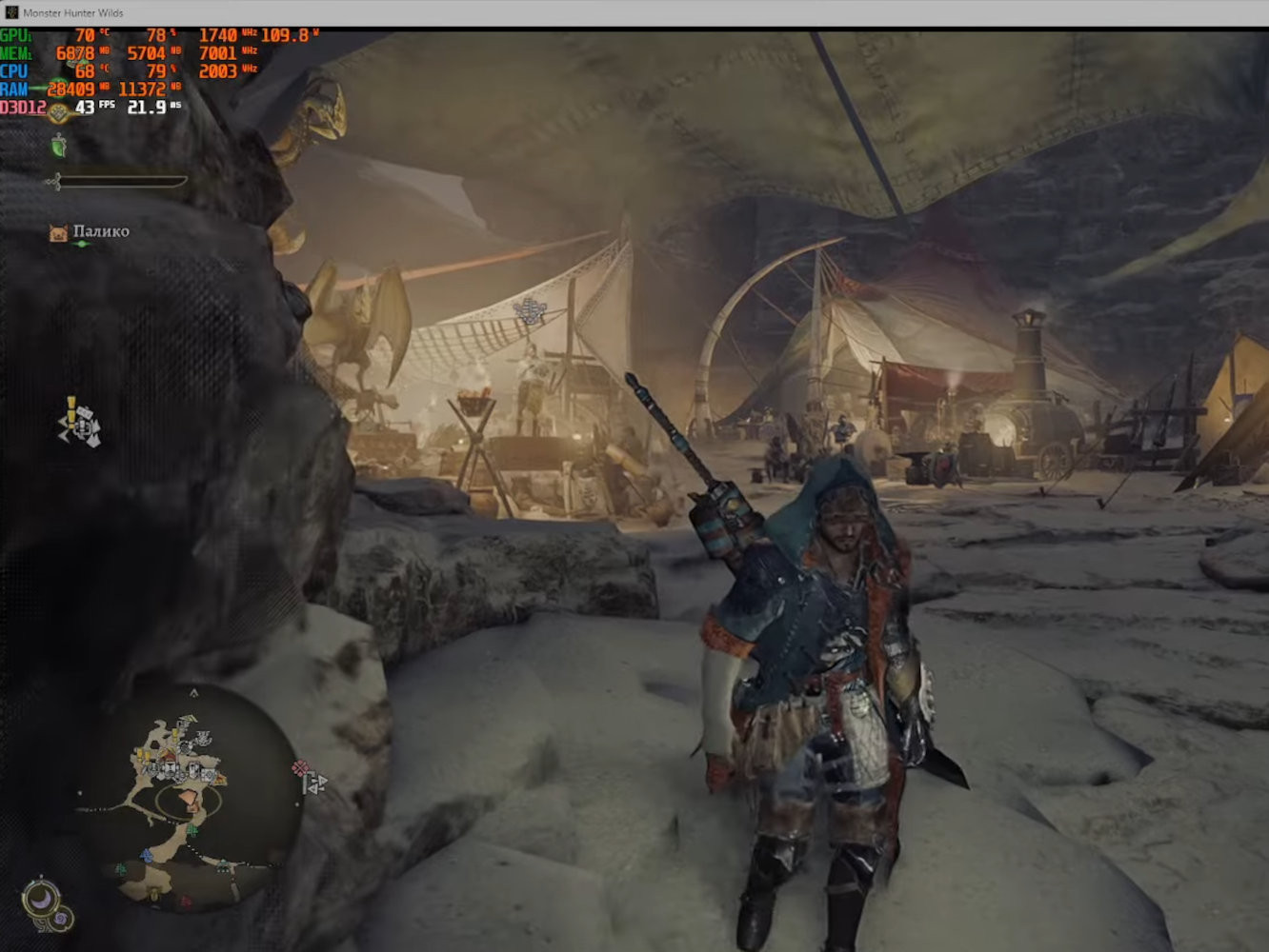 Monster Hunter Wilds running at higher FPS with a mod that disables DLC checks. [Image Source: u/de_Tylmarande on Reddit]