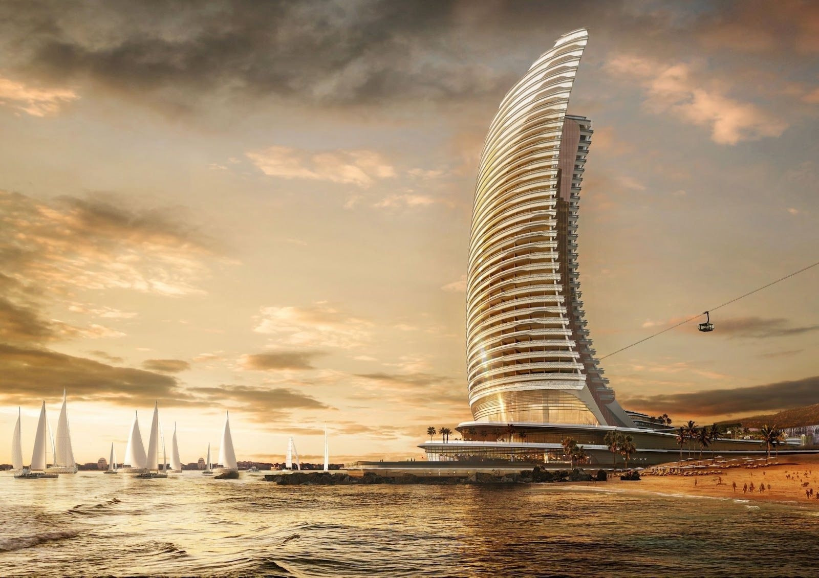 Phối cảnh kiến trúc hiện đại của tòa tháp Aspira Tower cao 220m tại đặc khu Phú Quốc.