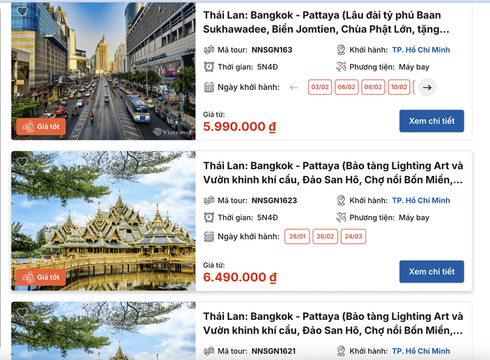 Giá tour đi Thái Lan Tết 2026 được một công ty du lịch chào bán