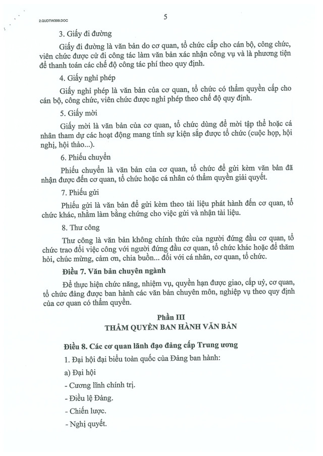 Quy định số 399-QĐ/TW của Ban Bí thư về thể loại, thẩm quyền ban hành và thể thức văn bản của Đảng- Ảnh 5.