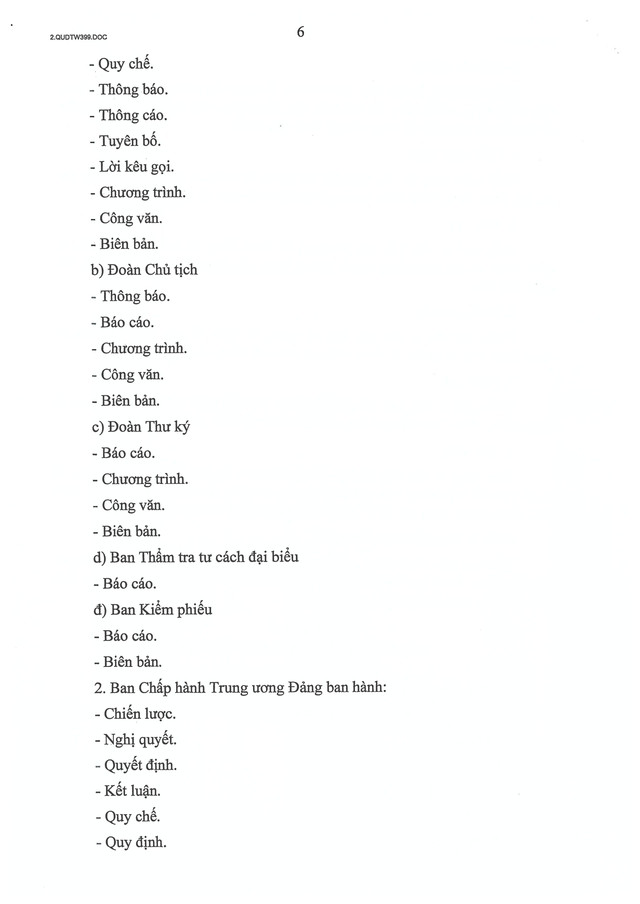 Quy định số 399-QĐ/TW của Ban Bí thư về thể loại, thẩm quyền ban hành và thể thức văn bản của Đảng- Ảnh 6.