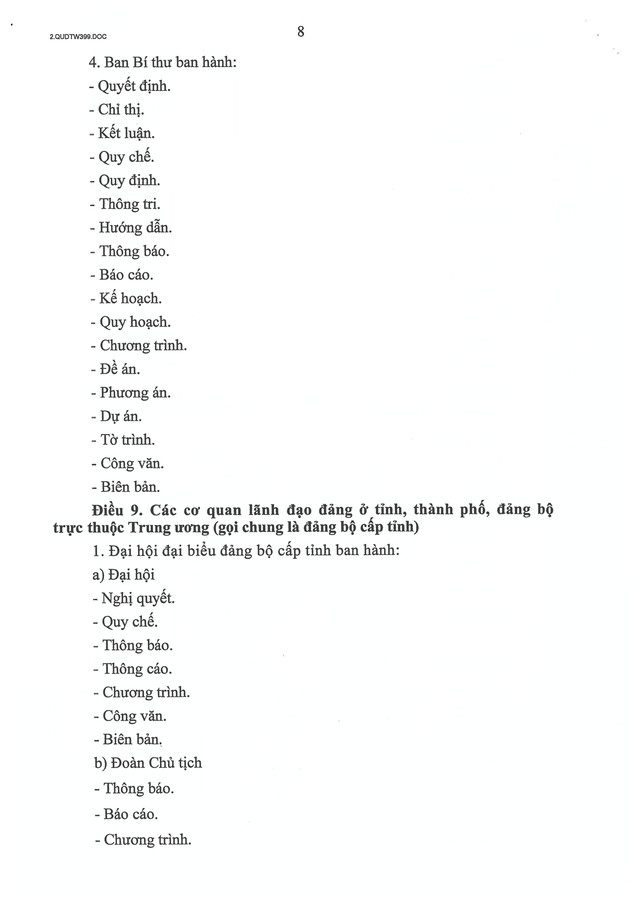 Quy định số 399-QĐ/TW của Ban Bí thư về thể loại, thẩm quyền ban hành và thể thức văn bản của Đảng- Ảnh 8.