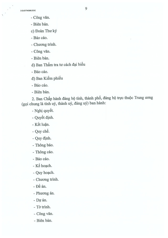 Quy định số 399-QĐ/TW của Ban Bí thư về thể loại, thẩm quyền ban hành và thể thức văn bản của Đảng- Ảnh 9.