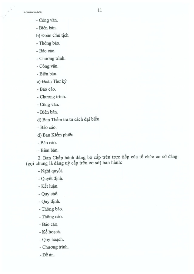 Quy định số 399-QĐ/TW của Ban Bí thư về thể loại, thẩm quyền ban hành và thể thức văn bản của Đảng- Ảnh 11.