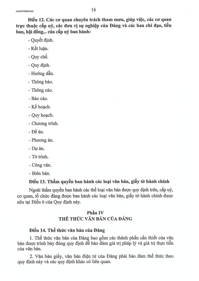 Quy định số 399-QĐ/TW của Ban Bí thư về thể loại, thẩm quyền ban hành và thể thức văn bản của Đảng- Ảnh 16.