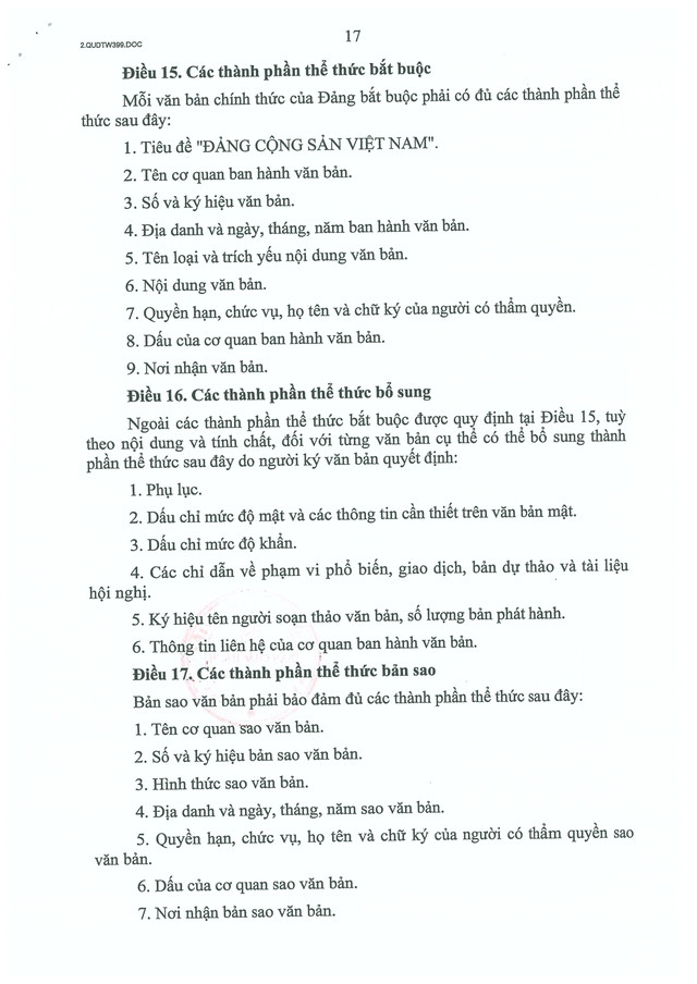 Quy định số 399-QĐ/TW của Ban Bí thư về thể loại, thẩm quyền ban hành và thể thức văn bản của Đảng- Ảnh 17.
