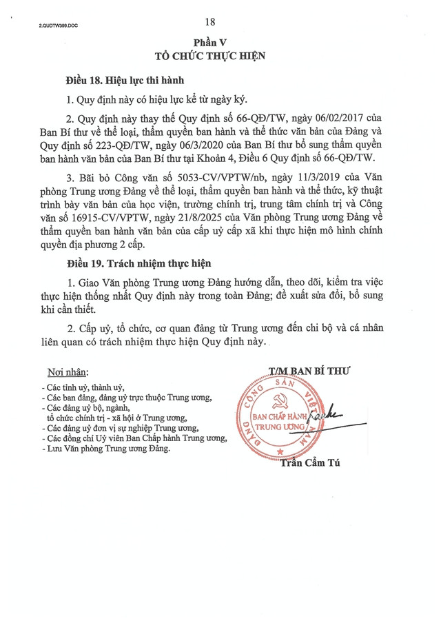 Quy định số 399-QĐ/TW của Ban Bí thư về thể loại, thẩm quyền ban hành và thể thức văn bản của Đảng- Ảnh 18.