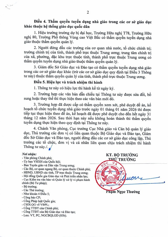 Thông tư số 01/2026/TT-BGDĐT quy định thẩm quyền tuyển dụng nhà giáo trong cơ sở giáo dục công lập- Ảnh 2.