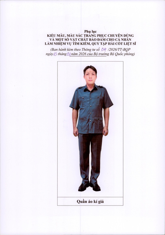 Thông tư 04/2026/TT-BQP quy định trang phục chuyên dùng và một số vật chất cho cá nhân làm nhiệm vụ tìm kiếm, quy tập hài cốt liệt sĩ- Ảnh 5.